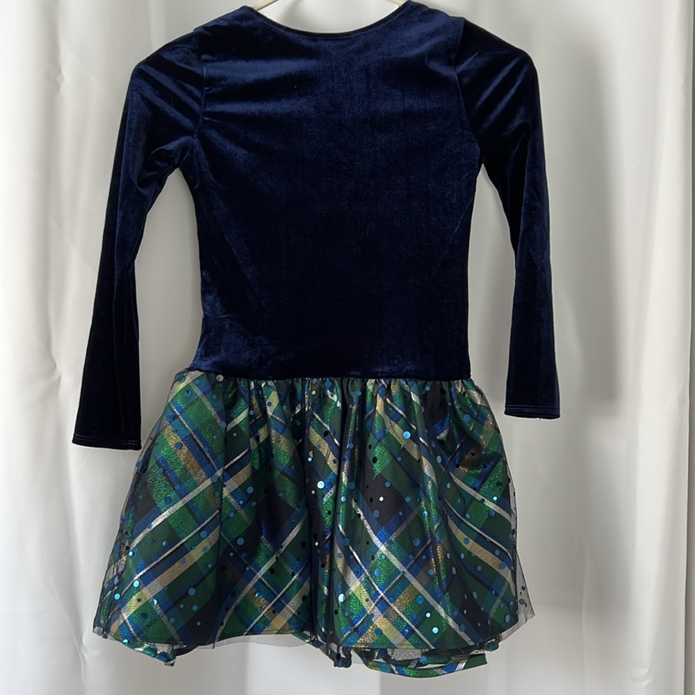 NWT Bonnie Jean sz 8 fancy dress. Navy blue long sleeve gold bow with tulle. - Picture 4 of 9